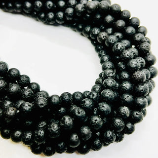 filo di pietra lavica 6 mm colore nero naturale - Perle Pietre Dure per Bigiotteria e Gioielli