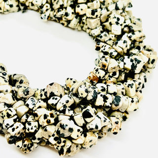 filo di pietra dalmata chips 7 mm x 4 mm colore beige e nero - Perle Pietre Dure per Bigiotteria e Gioielli