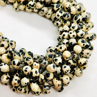 filo di pietra dalmata goccia 8 mm x 5 mm colore beige e nero - Perle Pietre Dure per Bigiotteria e Gioielli