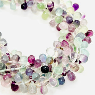 filo di fluorite goccia liscia 8 mm x 5 mm multicolore violetto - Perle Pietre Dure per Bigiotteria e Gioielli