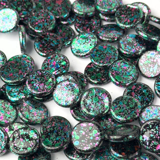 Perle Iridia Nero e Blu Pavone Disco 16mm - Filo da 80 cm