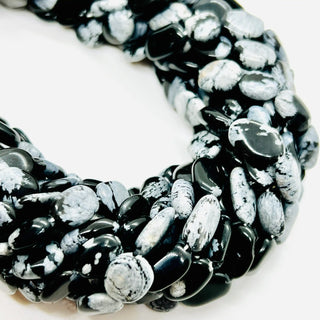 filo di ossidiana ovale 12 mm x 6 mm colore nero e grigio - Perle Pietre Dure per Bigiotteria e Gioielli