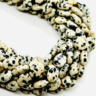 filo di pietra dalmata ovale 9 mm x 7 mm colore colore beige e nero - Perle Pietre Dure per Bigiotteria e Gioielli