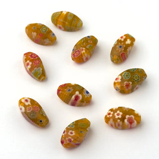 Perline Millefiori Artigianali Giallo Ovale 16x8mm