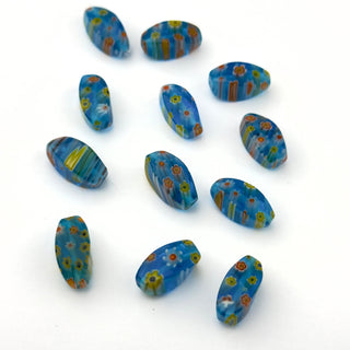 Perline Millefiori Artigianali Blu Ovale 16x8mm