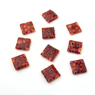 Perline Millefiori Artigianali Rosso Quadrato 14mm