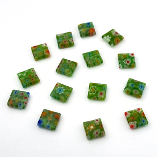 Perline Millefiori Artigianali Verde Quadrato 10mm