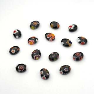 Perline Millefiori Artigianali Nero Ovale 10x8mm