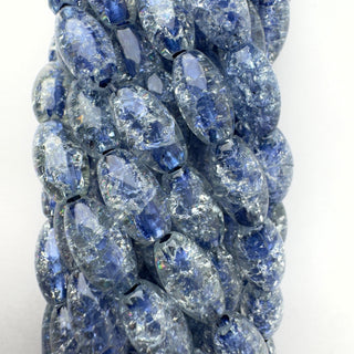 Perle di Vetro Cracklé Blu Ovale 11x6mm - Filo 40 cm