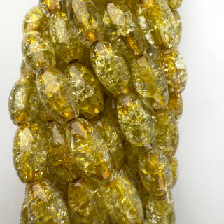 Perle di Vetro Cracklé Giallo Miele Ovale 11x6mm - Filo 40 cm
