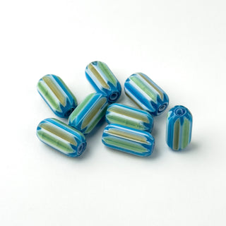 Perline Chevron Verde, Azzurro e Giallo 14mm - 8 pz