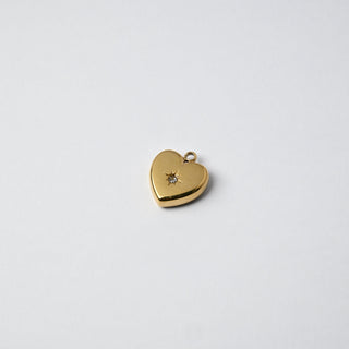 Ciondolo in Acciaio Placcato Oro 14k - Cuore con Zircone 11x10mm