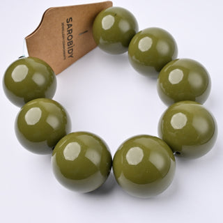 Perle in Resina Tonde 30mm Verde Militare - Filo da 25 cm | Sarobidy