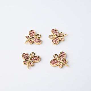 Ciondoli Smaltati Libellula Rosa Strass 14x12mm