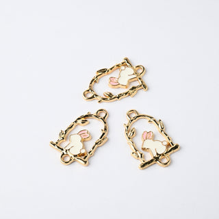 Ciondoli Smaltati Cornice Coniglietto Bianco 14mm