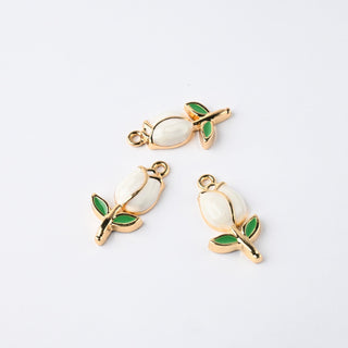 Ciondoli Smaltati Tulipano Bianco 19x15mm