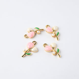 Ciondoli Smaltati Fiori Bianco e Rosa 16x11mm