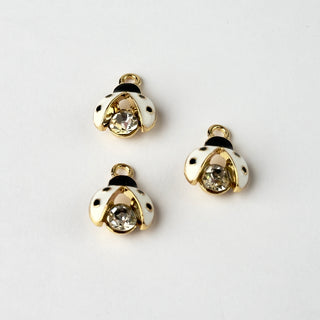 Pendente Smaltato Coccinella Bianca Zircone 15mmx12mm