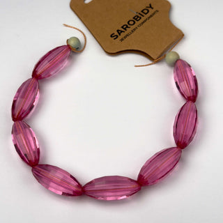 Perle in Resina a Filo - Ovale Sfaccettato Rosa - 29 x 12 mm