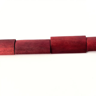 Perle in Legno Naturale Artigianale Bordeaux Opaco - Cilindro 50 x 25 x 13 mm - Filo da 24 cm