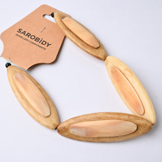 Perle in Osso Naturale Navette Beige con Inserti in Madreperla 60x20x10mm