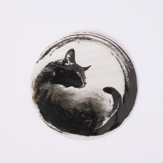 Pendente in Madreperla Gatto Nero Stilizzato Disco 50mm