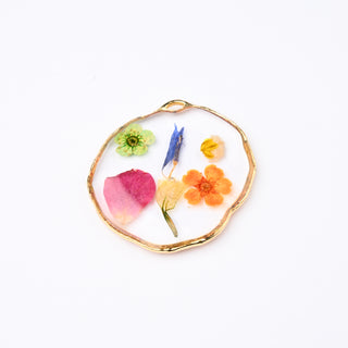 Ciondolo Fiori Naturali Colorati Resinati Oro Irregolare 37mm - Artigianale