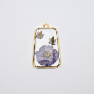 Ciondolo Fiori Naturali Lavanda Resinati Oro Trapezio 30x20x18mm - Artigianale