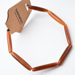 Perle in Corno Naturale Ovali Allungate Marrone Ambrato 36x6mm