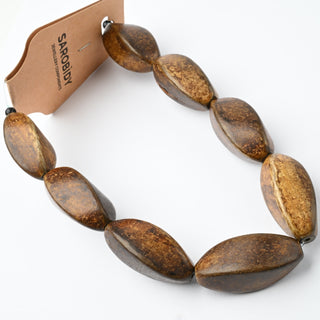 Perle in Corno Naturale Ovali Ritorte Marrone Rovere 32x14mm