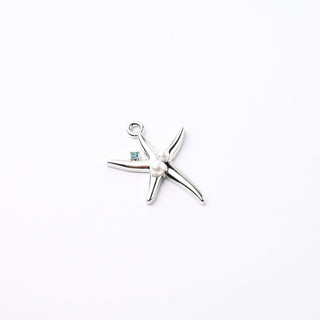 Ciondolo Petite in Ottone Stella Marina Argento con Strass Azzurro e Perle 23x20mm