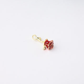 Ciondolo Petite in Ottone Rosa Rossa con Gambo 20mm