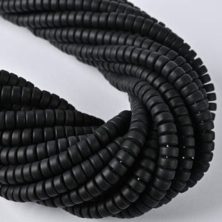Perle in Pasta di Vetro Rondella Nero Opaco 6x3mm