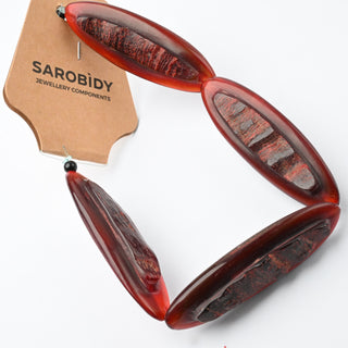 Perle in Corno Naturale Navette Rosso 60x20x10mm