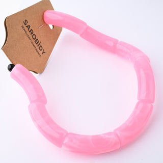 Perle in Resina Tubolari Curve Rosa Marmorizzato 35x11mm