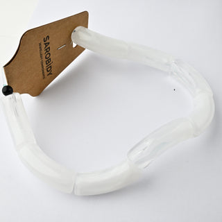 Perle in Resina Tubolari Curve Bianco e Trasparente Marmorizzato 35x11mm