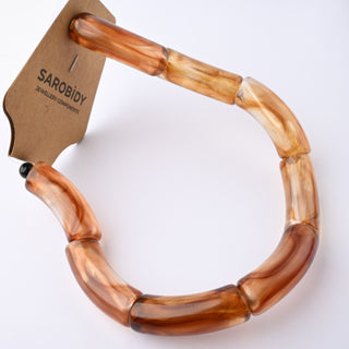 Perle in Resina Tubolari Curve Marrone Ambrato Marmorizzato 35x11mm