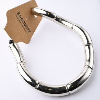 Perle in Resina Tubolari Curve Argento Metallizzato 35x11mm