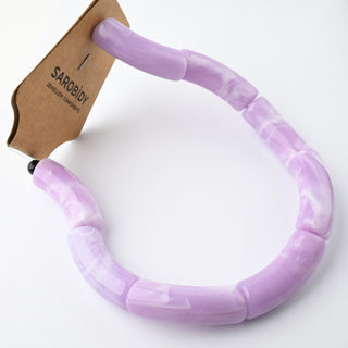 Perle in Resina Tubolari Curve Lilla Marmorizzato 35x11mm