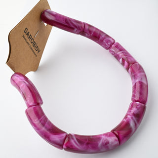 Perle in Resina Tubolari Curve Magenta Marmorizzato 35x11mm