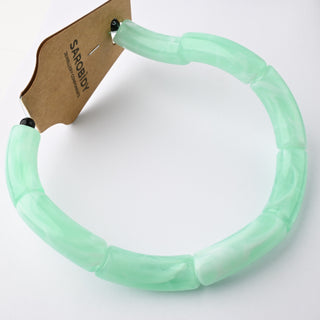 Perle in Resina Tubolari Curve Verde Menta Marmorizzato 35x11mm