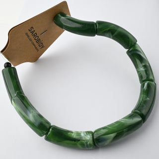 Perle in Resina Tubolari Curve Verde Militare Marmorizzato 35x11mm