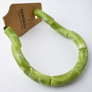 Perle in Resina Tubolari Curve Verde Pistacchio Marmorizzato 35x11mm