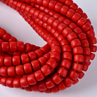 Perle in Pasta di Vetro Cilindro Rosso Opaco 8x6mm