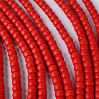 Perle in Pasta di Vetro Cilindro Rosso Opaco 8x6mm