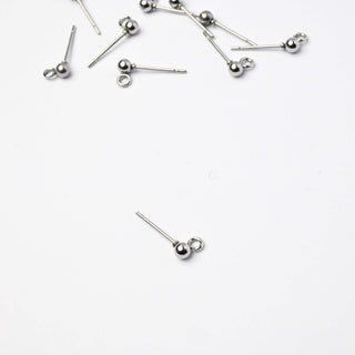 Orecchino Perno con Pallina e Anellino in Acciaio 3mm - 10 Pezzi