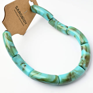 Perle in Resina Tubolari Curve Turchese Marmorizzato 35x11mm