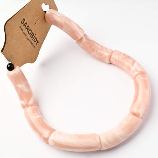Perle in Resina Tubolari Curve Rosa Pesca Marmorizzato 35x11mm