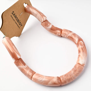 Perle in Resina Tubolari Curve Rosa Antico Marmorizzato 35x11mm