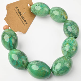 Perle in Resina Ovali Verde Marmorizzato 30x23mm